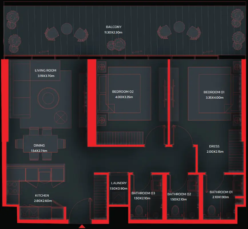 2 BR floor plan