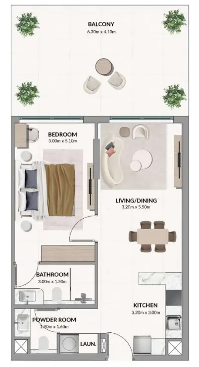 1 BR floor plan