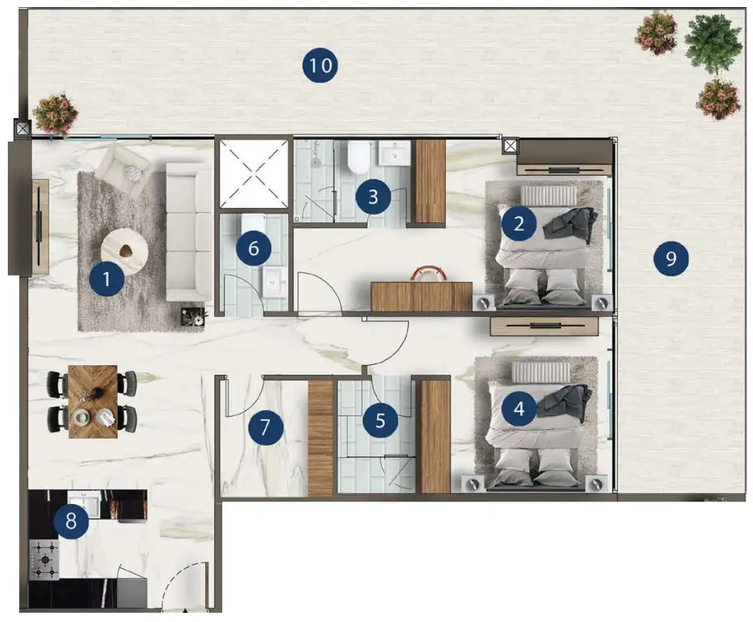 2 BR floor plan