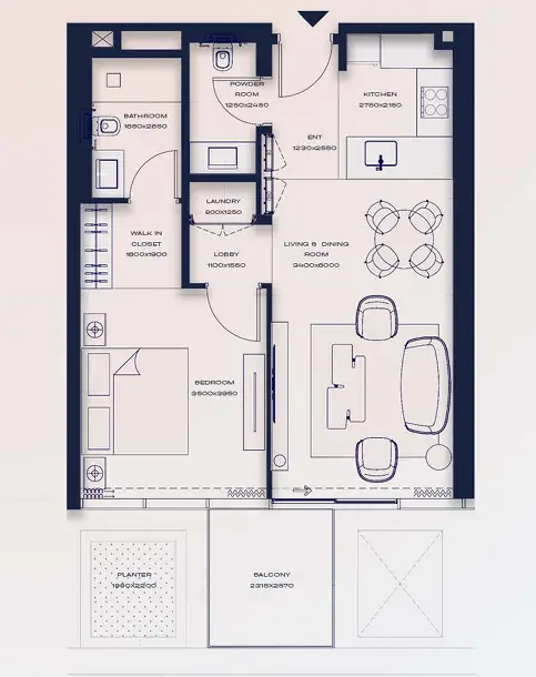 1 BR floor plan