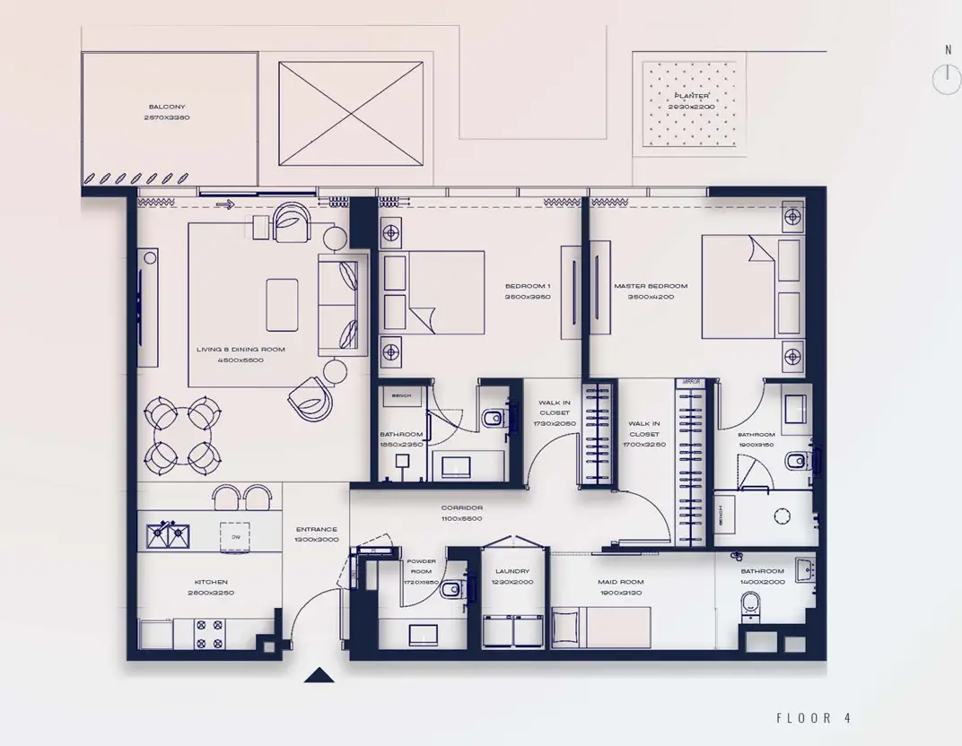 2 BR floor plan