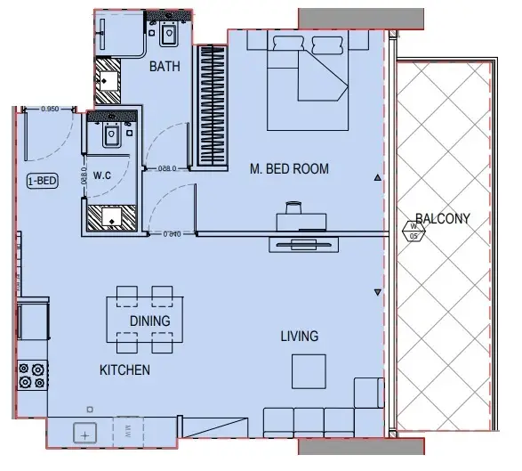 1 BR floor plan