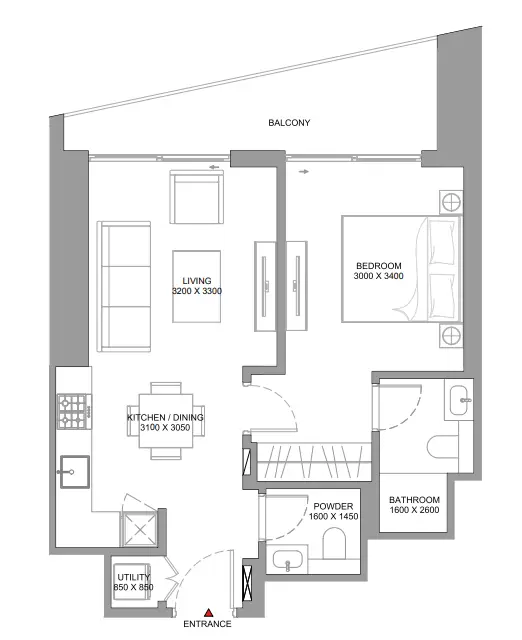 1 BR floor plan
