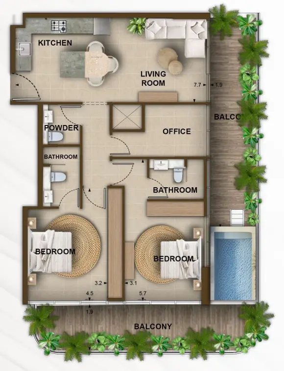 2 BR floor plan