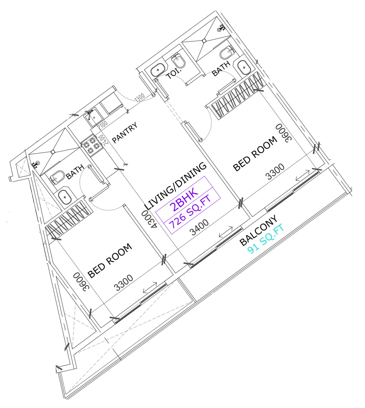 2 BR floor plan