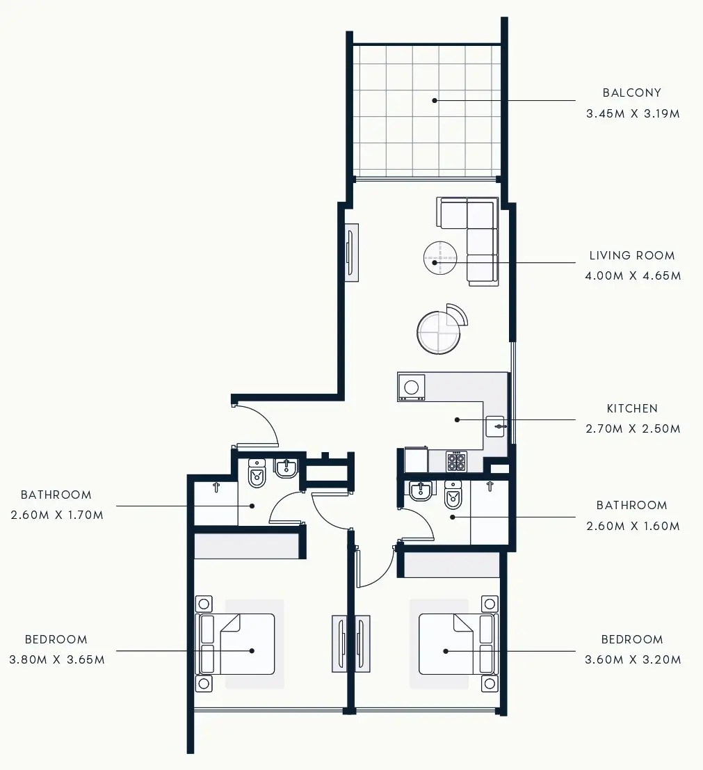 2 BR floor plan