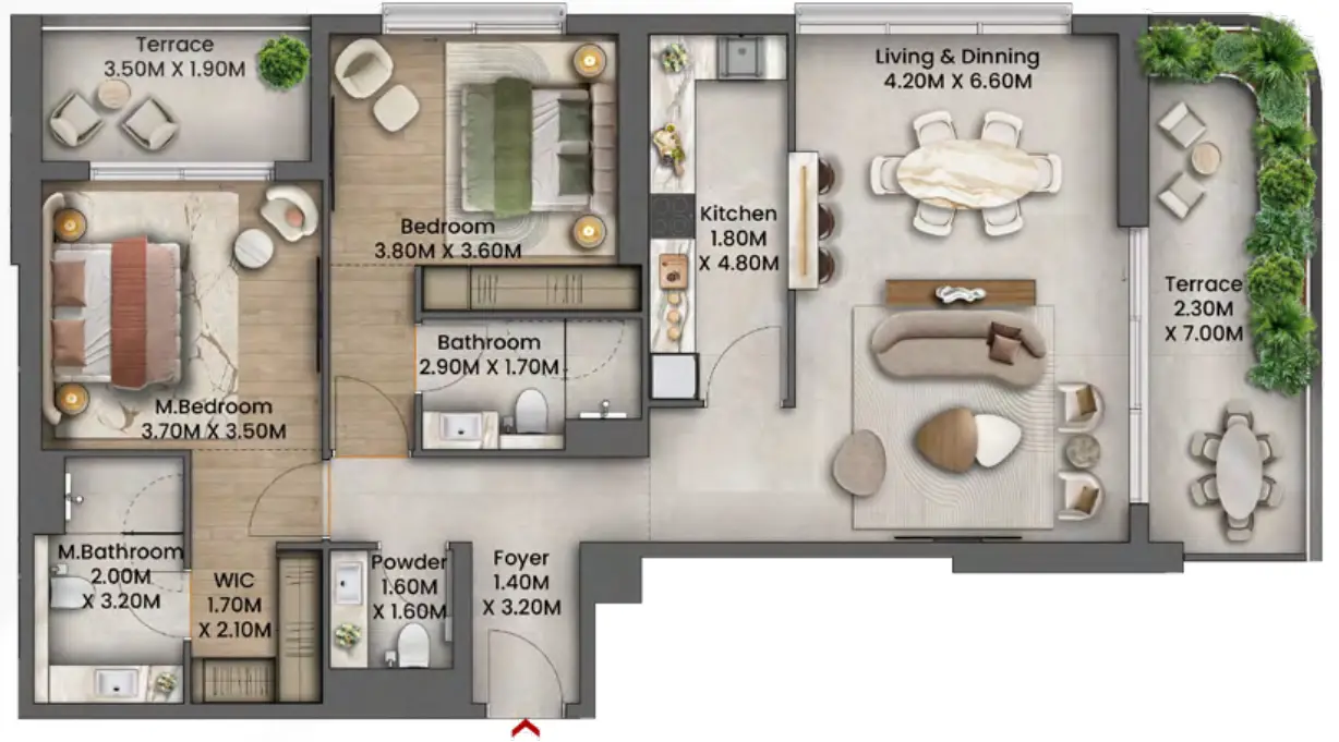 2 BR floor plan