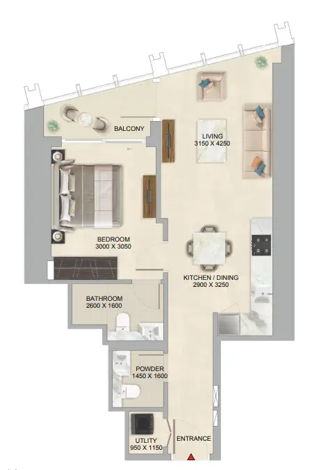 1 BR floor plan