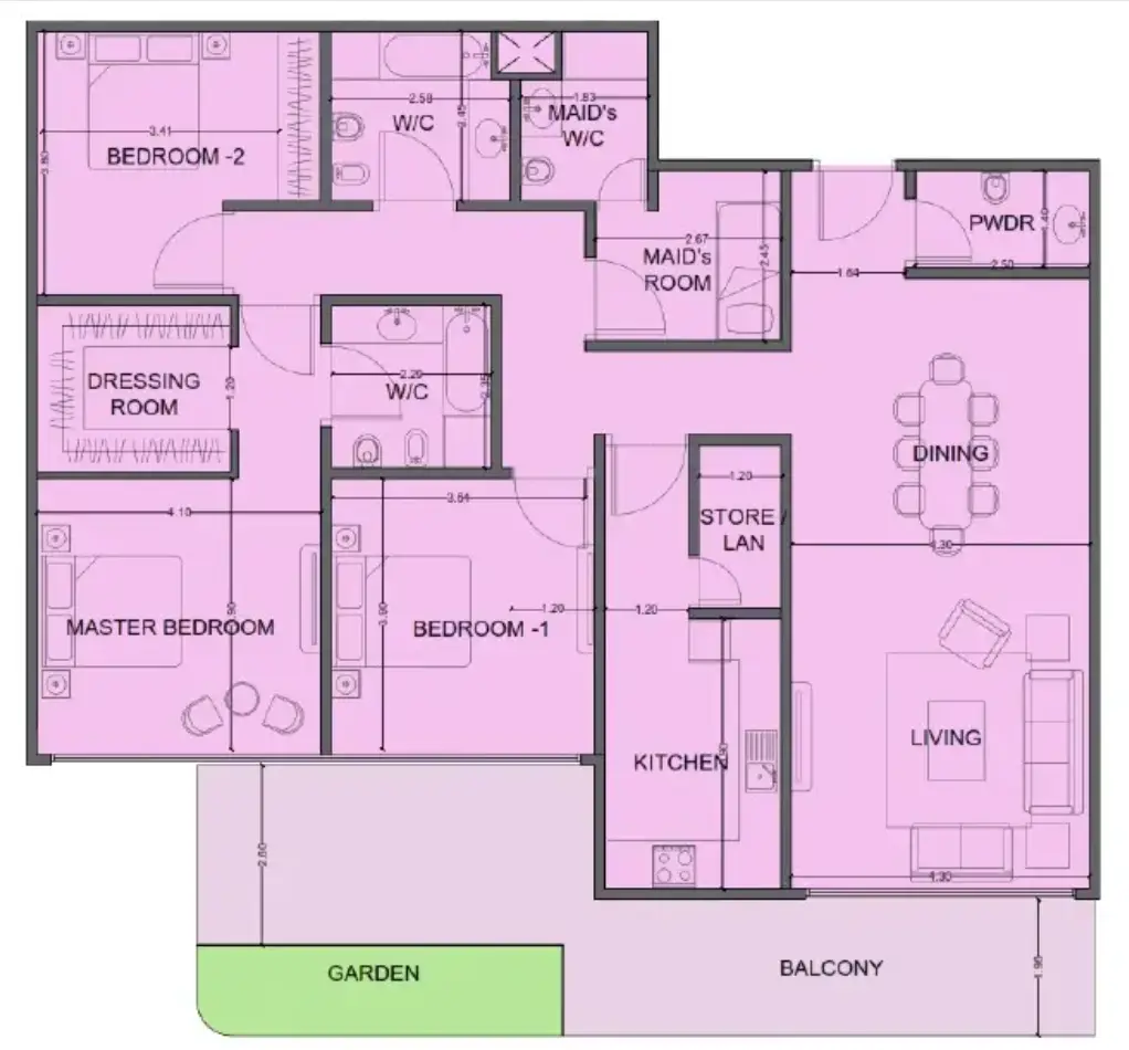 3 BR floor plan