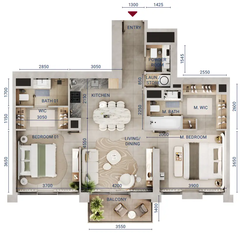 2 BR floor plan