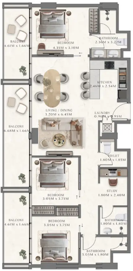 3 BR floor plan