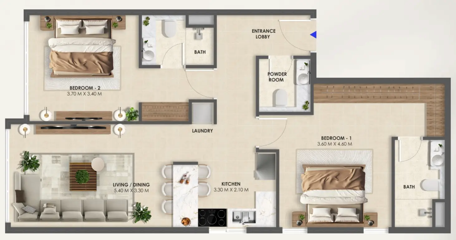 2 BR floor plan