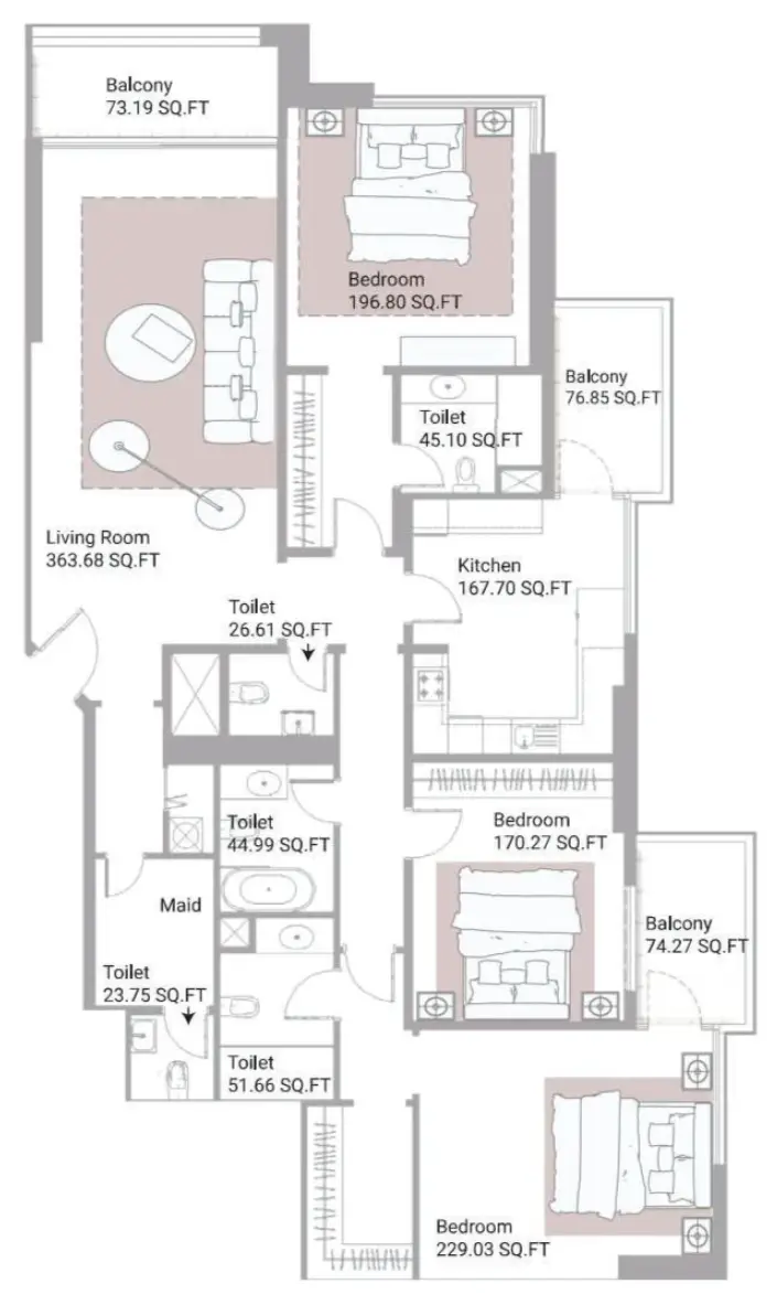 3 BR floor plan