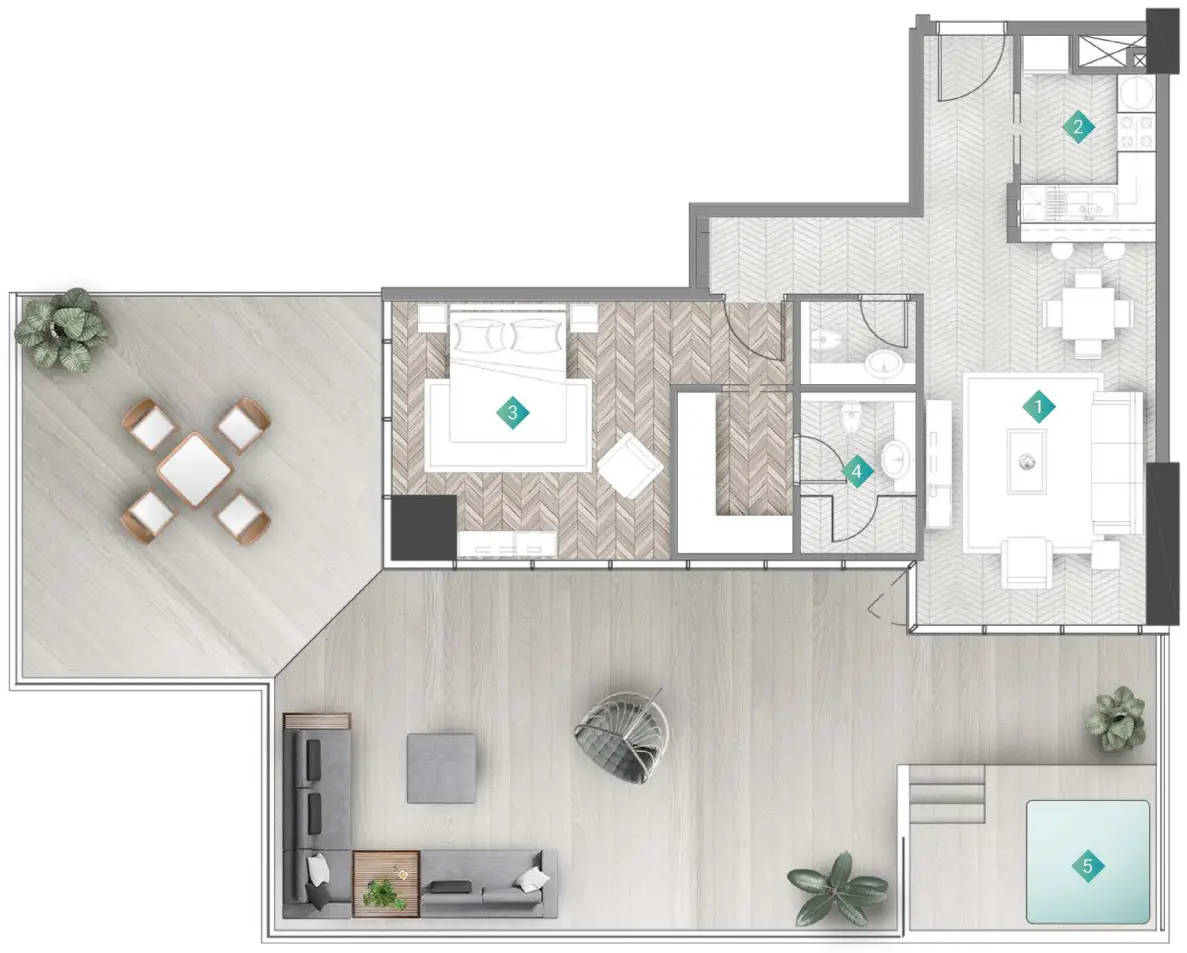 1 BR floor plan