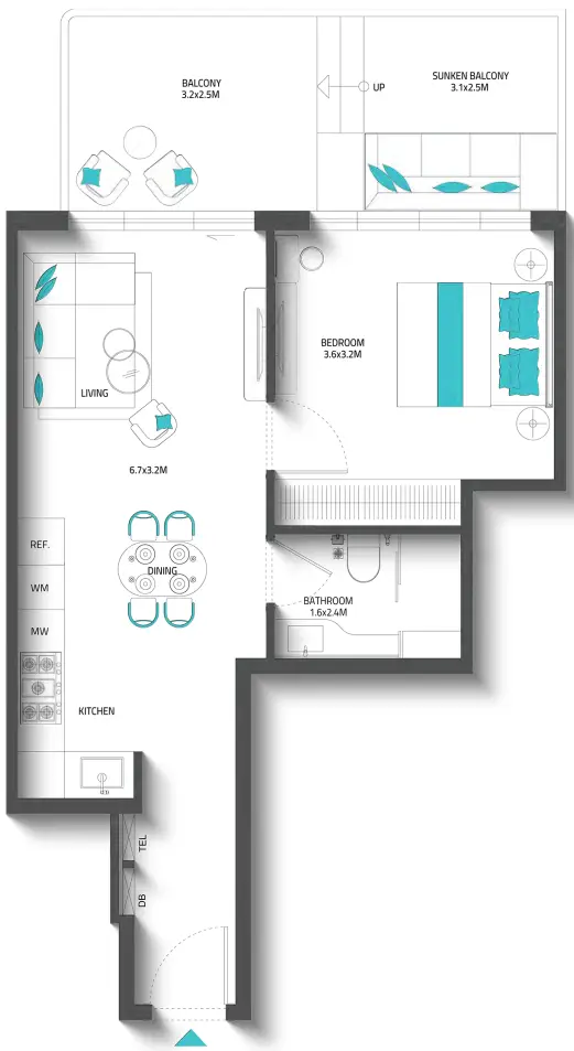 1 BR floor plan