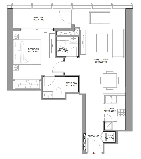 1 BR floor plan