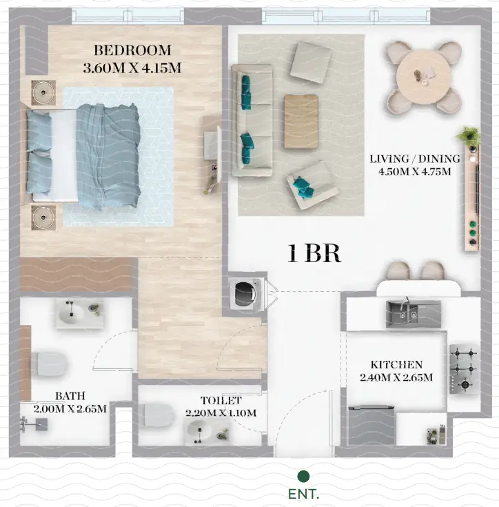 1 BR floor plan