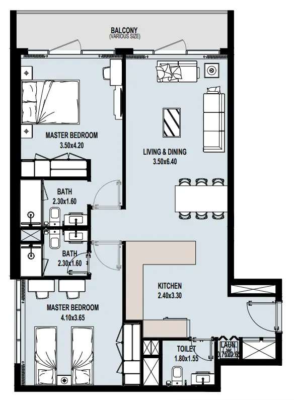 2 BR floor plan