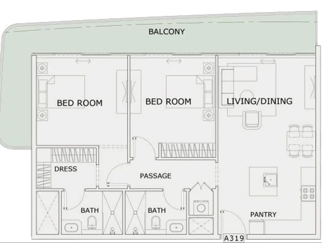 2 BR floor plan