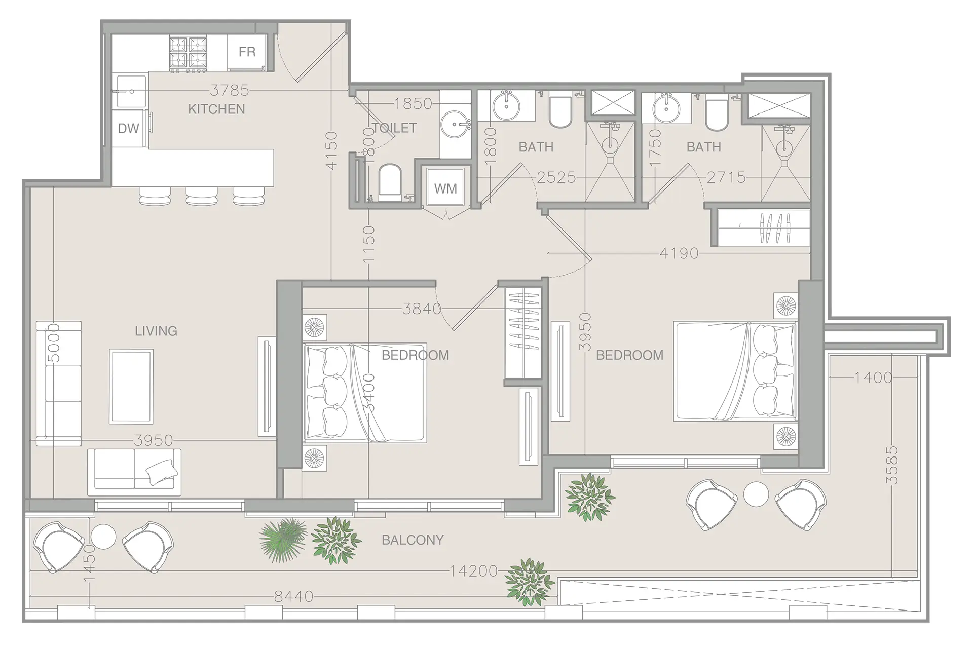 2 BR floor plan