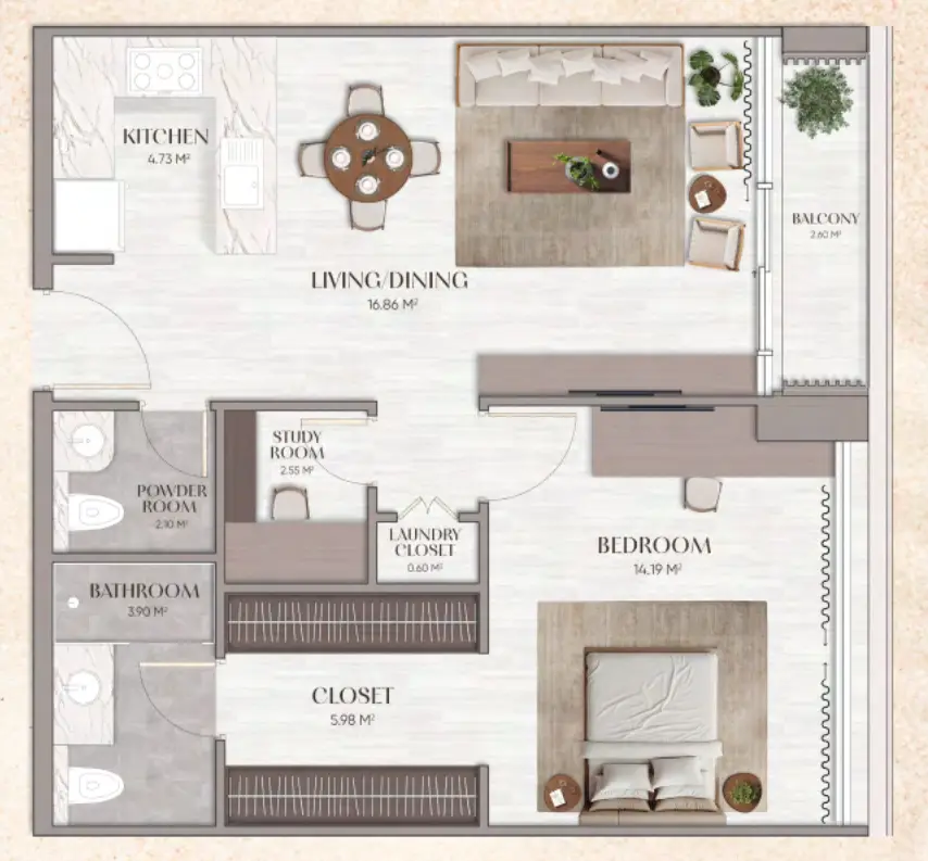 1 BR floor plan