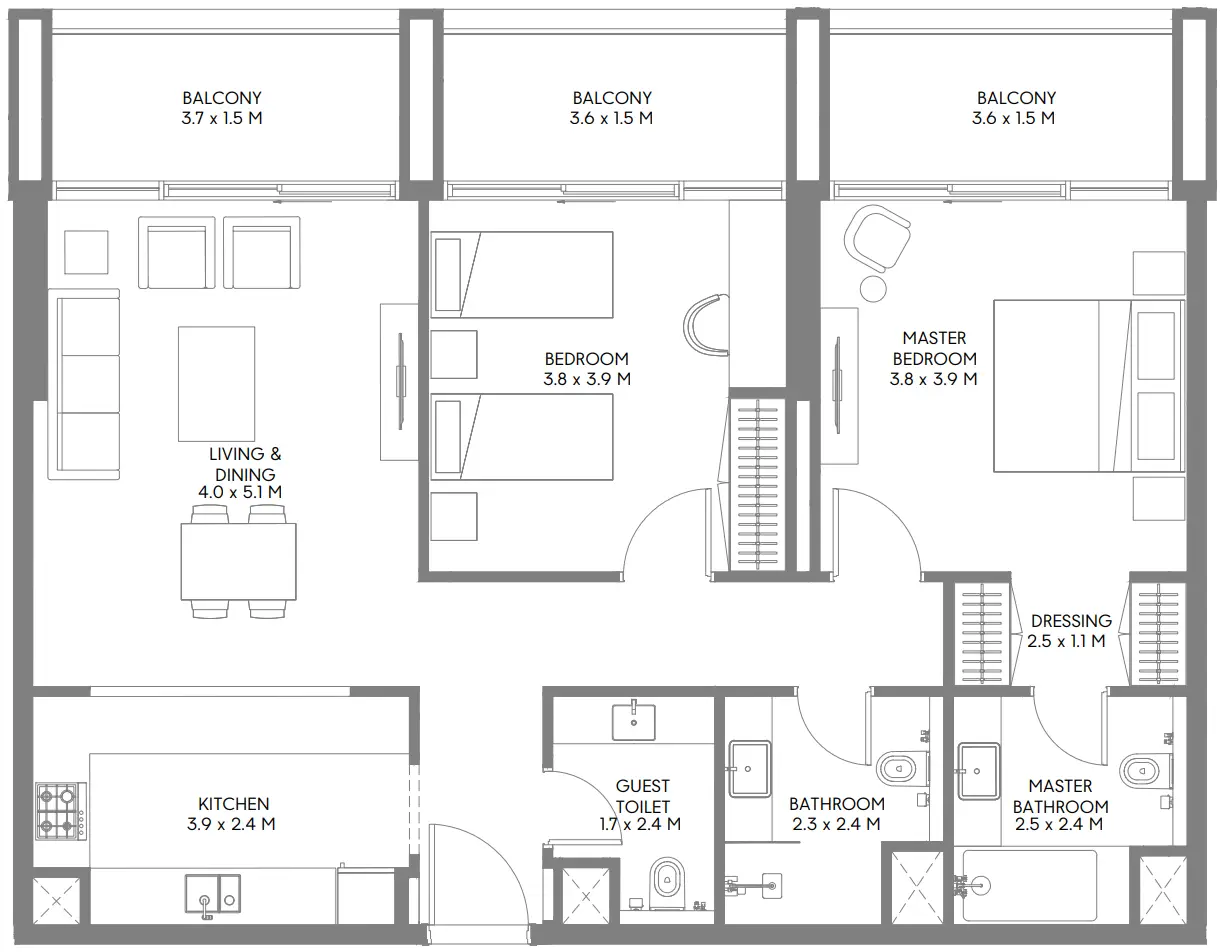 2 BR floor plan