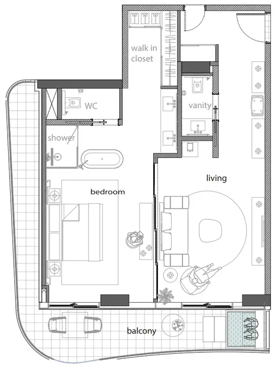 1 BR floor plan