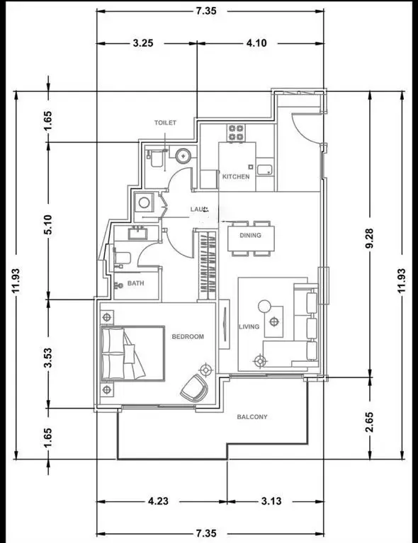 1 BR floor plan