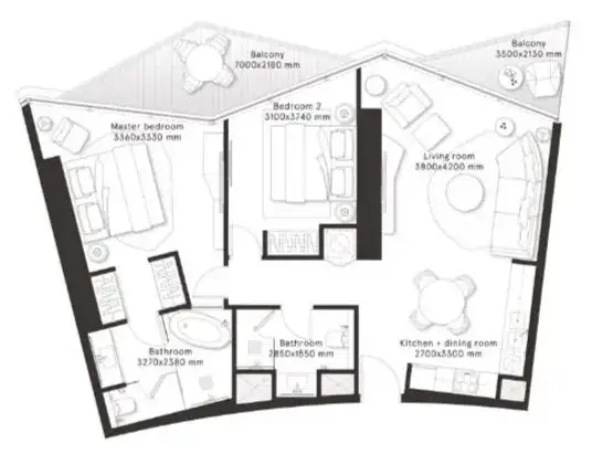 2 BR floor plan