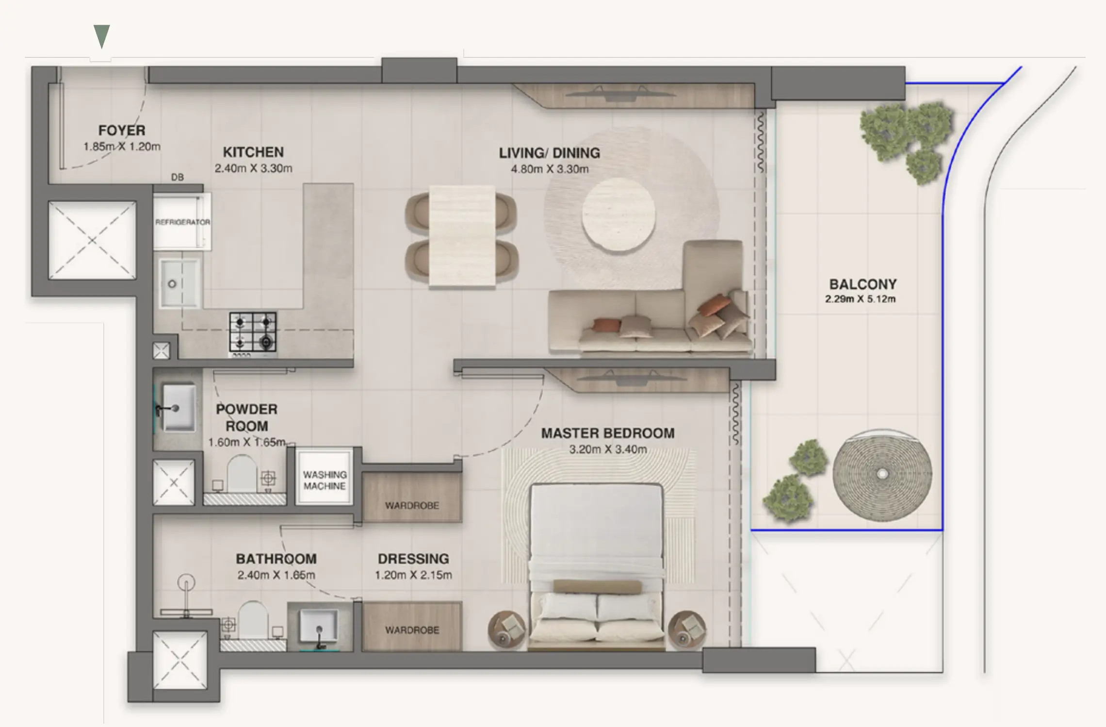 1 BR floor plan