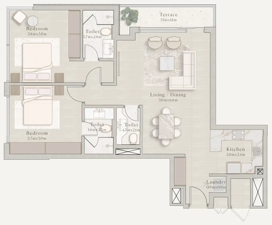 2 BR floor plan