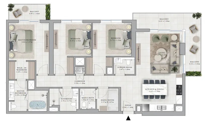 3 BR floor plan