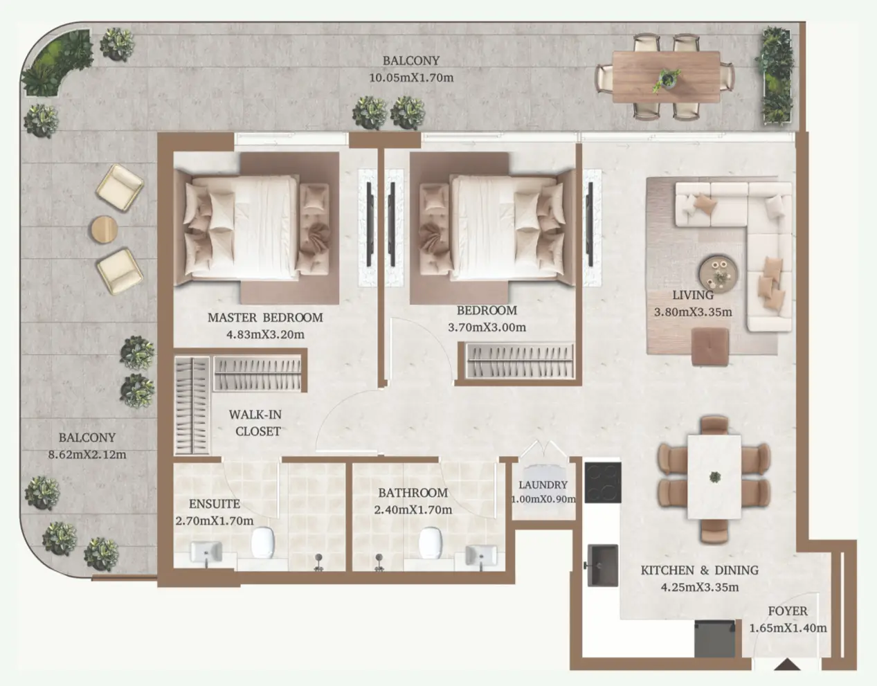 2 BR floor plan