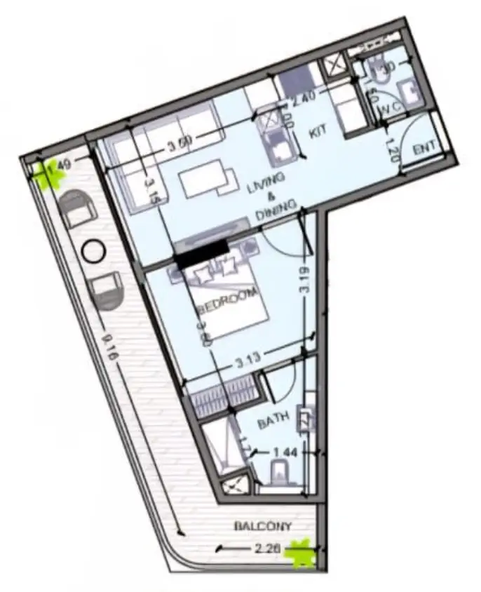 1 BR floor plan