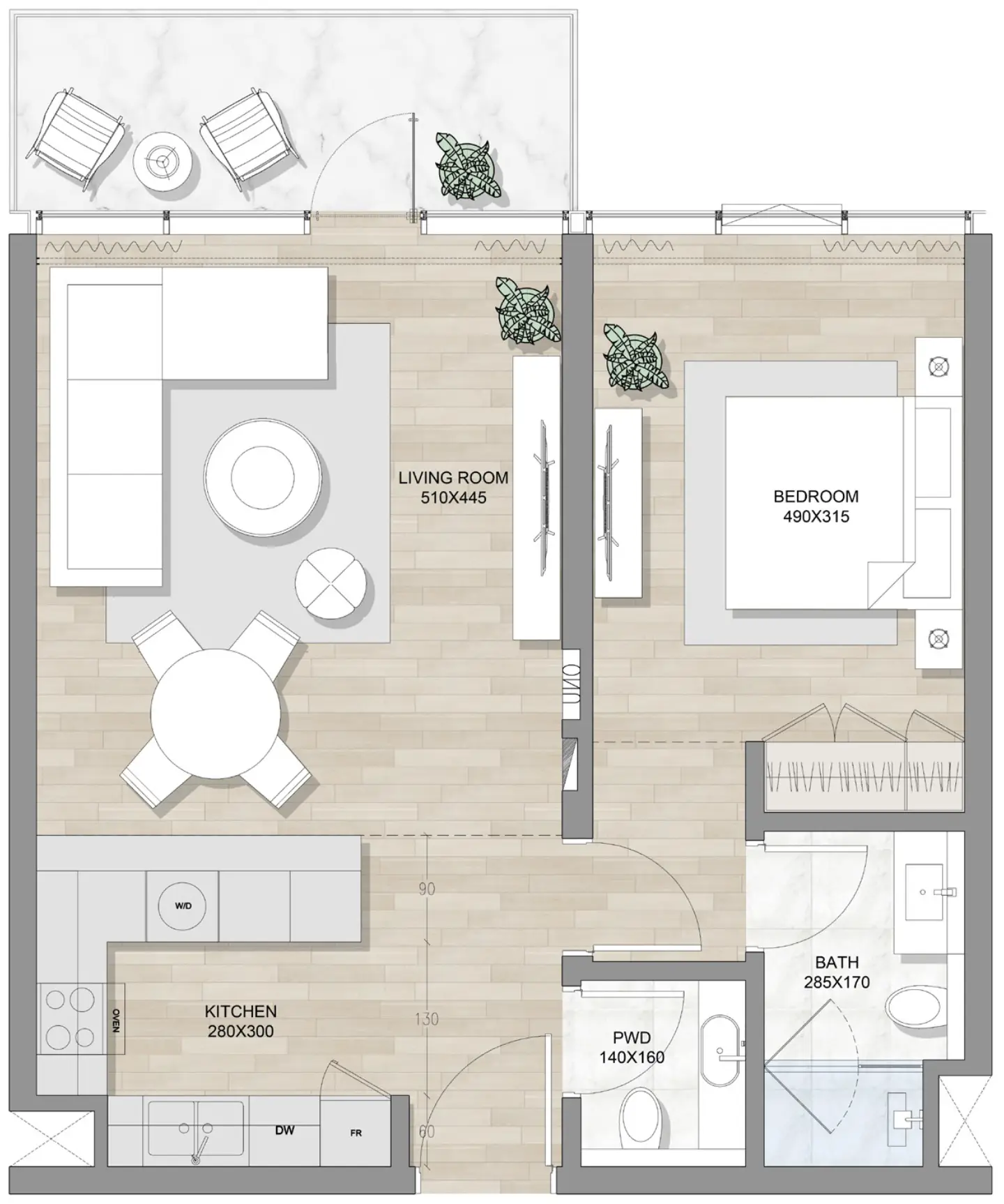 1 BR floor plan