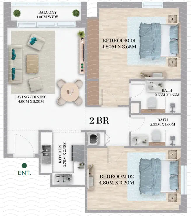 2 BR floor plan