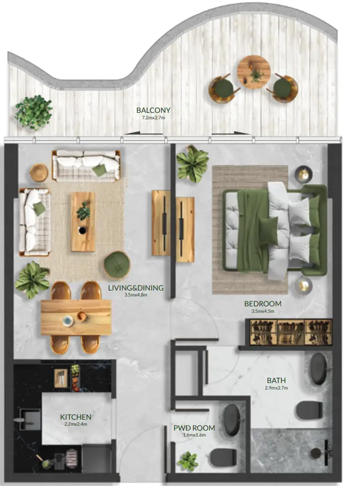 1 BR floor plan