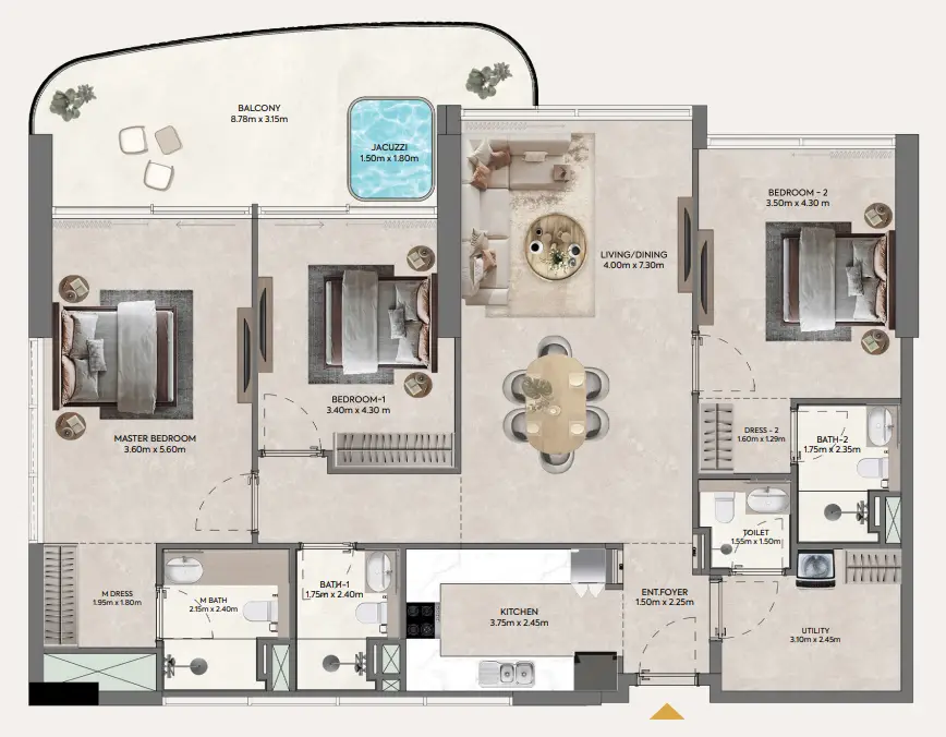 3 BR floor plan