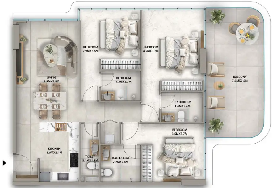 3 BR floor plan