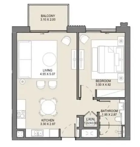1 BR floor plan