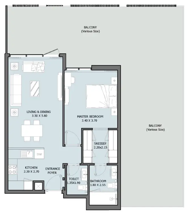 1 BR floor plan