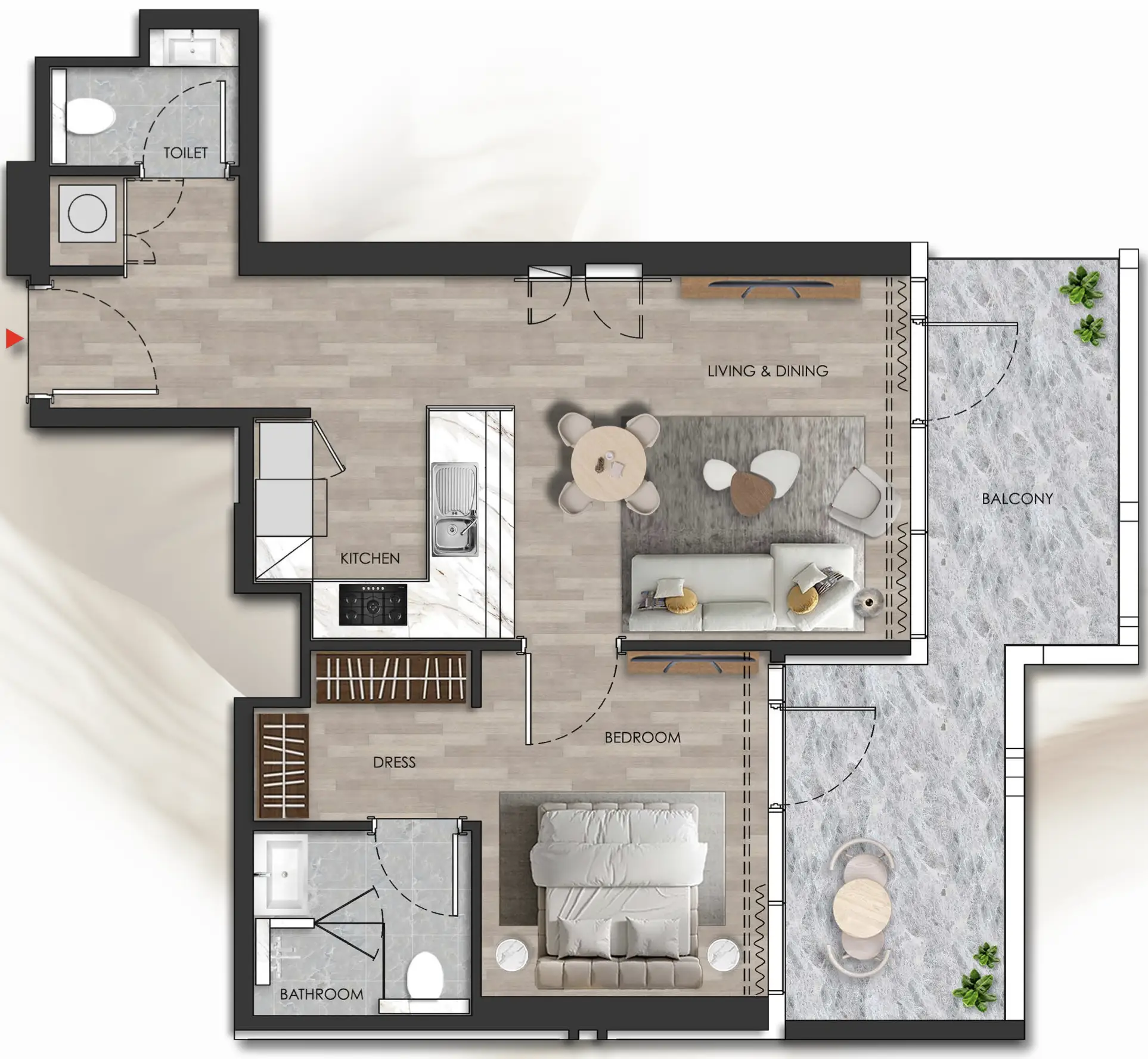 1 BR floor plan