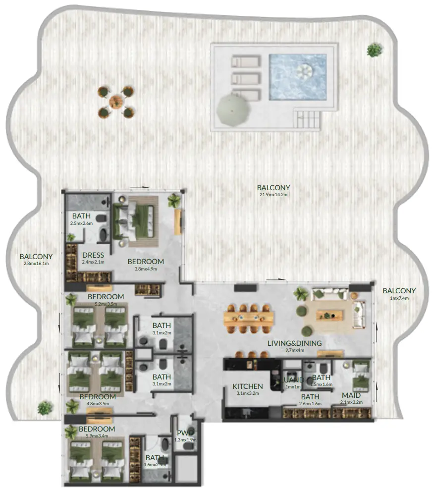 4 BR floor plan