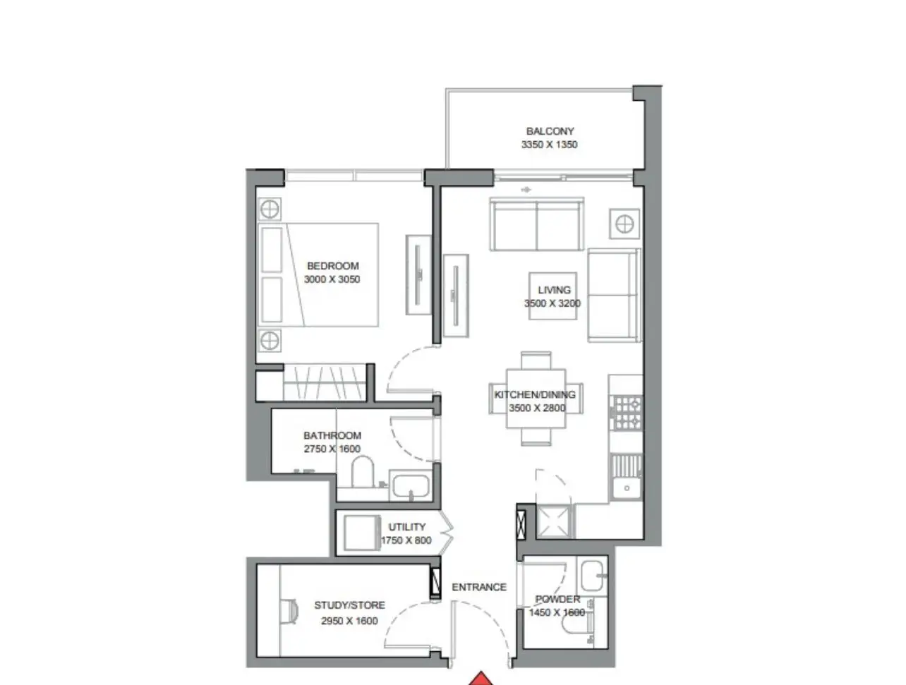 1 BR floor plan