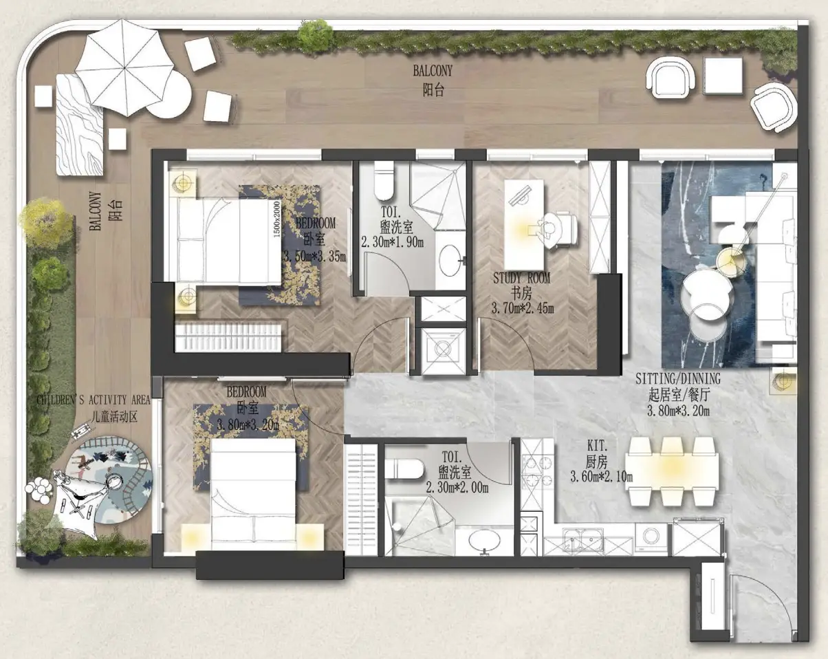 2 BR floor plan