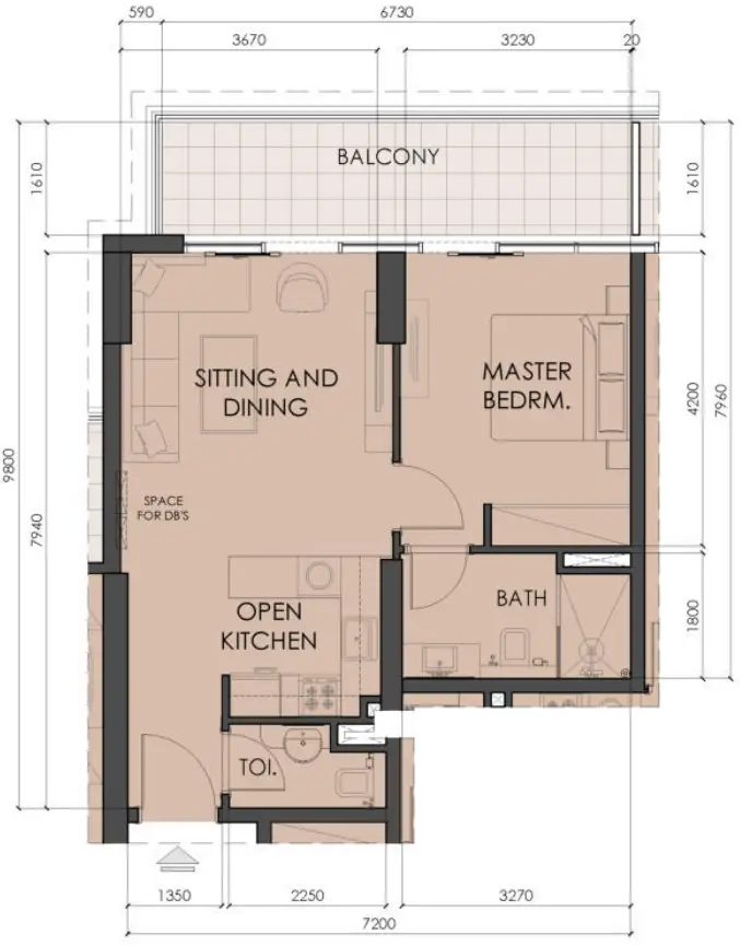 1 BR floor plan