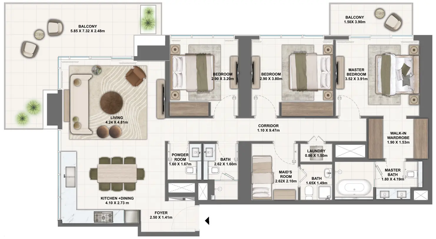 3 BR floor plan