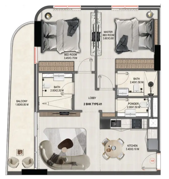 2 BR floor plan