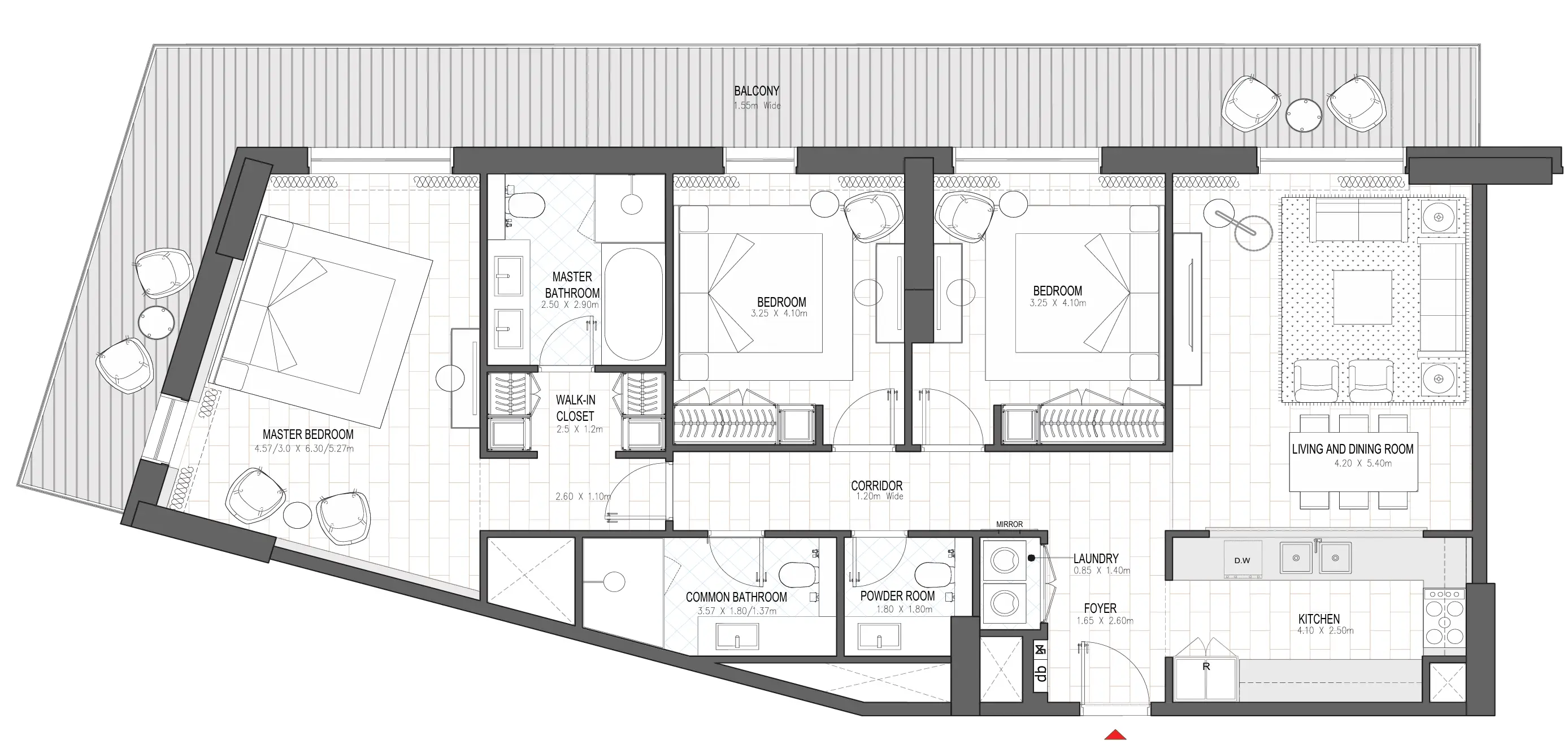3 BR floor plan