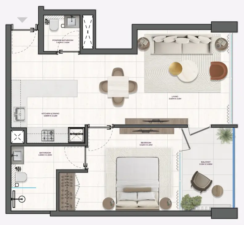 1 BR floor plan